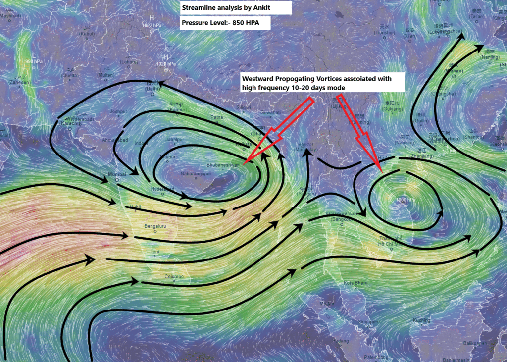 Westward-moving BSISO mode is likely to bring active monsoon conditions to the core monsoon regions during the next 10-20 days.