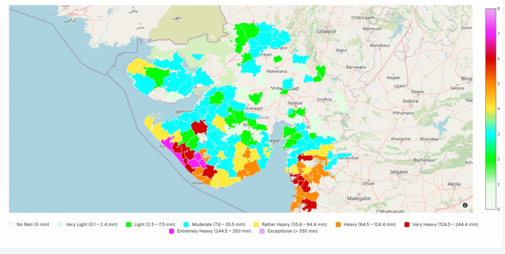 સવારે 6 થી સાંજના 6 સુધીમાં 168 તાલુકોમાં વરસાદ નોંધાયો. મેંદરડામાં સૌથી વધુ 13 ઈંચ